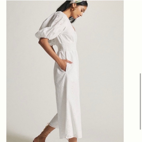 NWT Today Only Sale Anthro  Hutch Smocked-Waist Eyelet Jumpsuit S - Picture 5 of 16